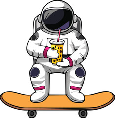 Cute Astronaut Playing Skateboard or Astronaut Cartoon Vector, and Space Sport Icon Concept Isolated flat design.