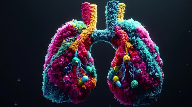 Human's lung with colorful cell in dark background, World Lungs Day.
