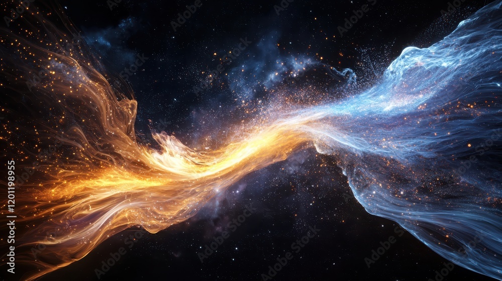 Poster dynamic visualization of digital data streams abstract space colorful particles cosmic environment a