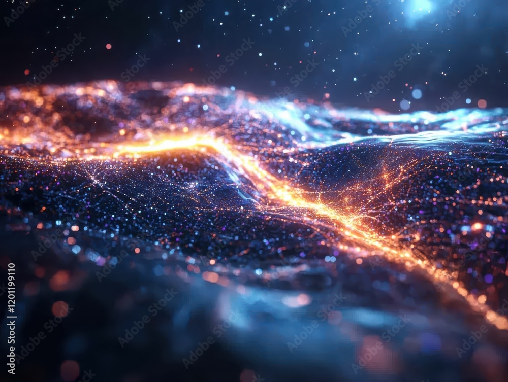 Poster dynamic visualization of digital data flowing through space abstract environment colorful streams an