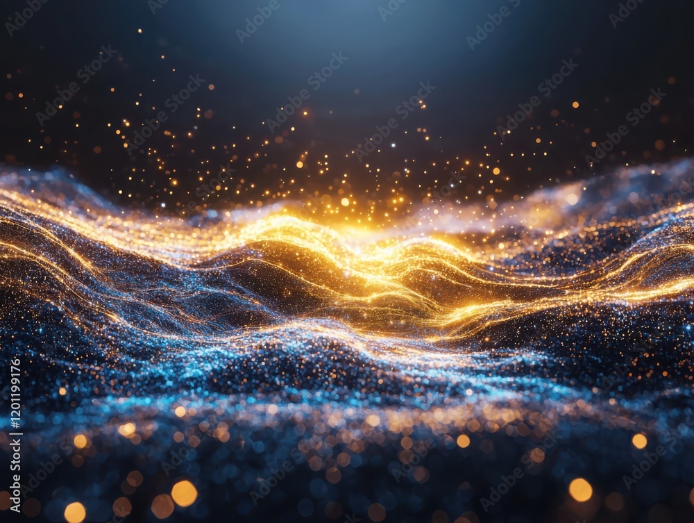 Poster dynamic streams of colorful digital data flowing through space abstract visualization cosmic environ