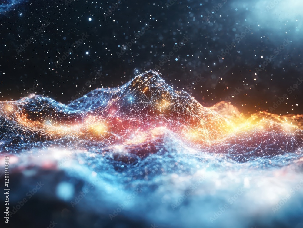 Poster dynamic visualization of colorful digital data streams in abstract space futuristic environment arti