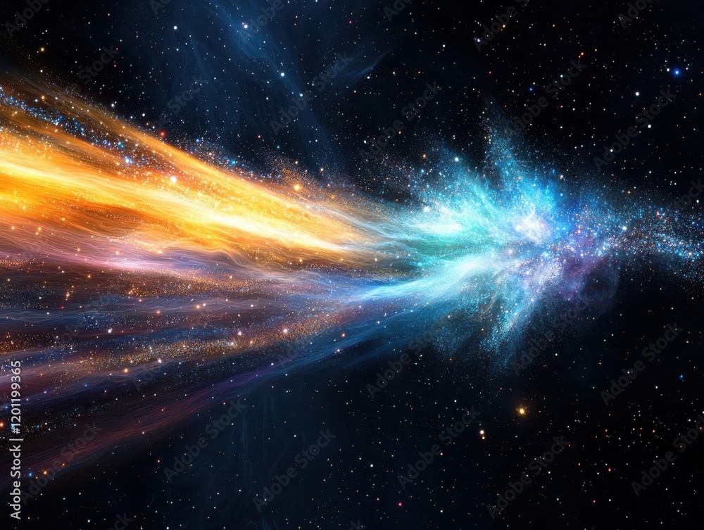 Poster dynamic flow of colorful digital data streams in cosmic space abstract visualization sci-fi theme ar