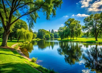 Obraz premium Lebauer Park Summer Day: Lush Green Landscape, Scenic Views, Relaxing Atmosphere