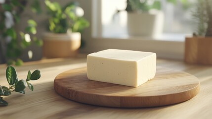 Tofu on wooden board