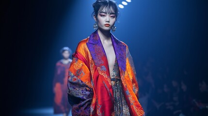 Fototapeta premium Female Model looking in to the camera, fashion runway