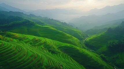 Obraz premium guilin rice terraces at dawn chinese landscape