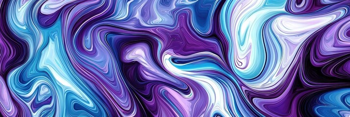 Obraz premium Vibrant fluid art with swirling shades of purple, blue, and white, creating a marble-like effect,