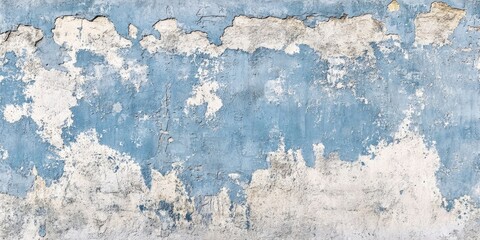 Obraz premium Vintage blue wall with textured weathered paint featuring white cracks and peeling layers, capturing a rustic and distressed appearance.
