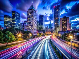 Fototapeta premium Long Exposure City Lightscape at Night - Urban Night Photography