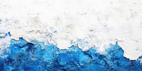 Abstract texture of peeling blue paint transitioning to white at the top, showcasing grunge and vintage aesthetics, with rich blue hues dominating lower third.