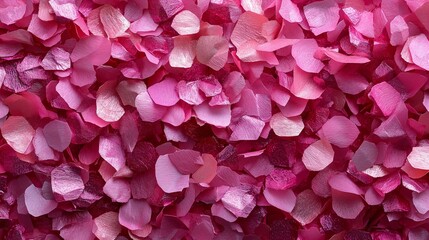 Fototapeta premium Close-up of vibrant pink rose petal confetti, forming a textured and romantic background ideal for weddings and celebrations. 