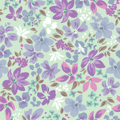 soft  flower print. seamless background.
blossom pattern on a light background with a  wild  flowers of different sizes artwork for tattoo, fabrics, souvenirs, packaging, greeting cards