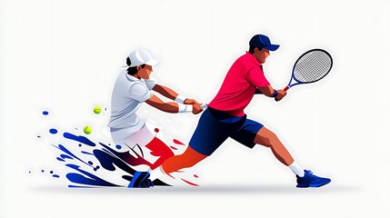 Intense Tennis Match: Dynamic Players in Action