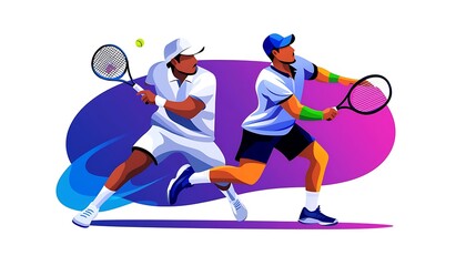Intense Tennis Match: Dynamic Players in Action