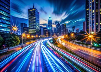 Fototapeta premium Long Exposure Light Trails Cityscape at Night - Urban Photography