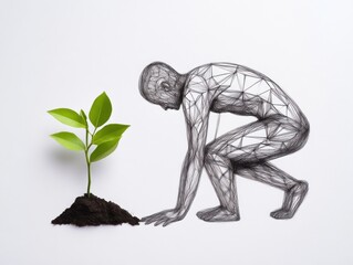 Growth and transformation human nurturing plant indoor space digital art minimalist design creative concept