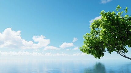 Obraz premium Tranquil Ocean Scene with Lush Tree