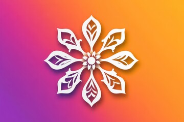 Fototapeta premium A minimalist mandala design with floral details on a vibrant gradient background, transitioning from purple to orange.