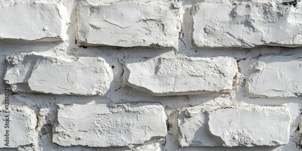 Poster Textured white bricks arranged irregularly against a gray wall creating a stylish contrast ideal for design inspiration and backgrounds