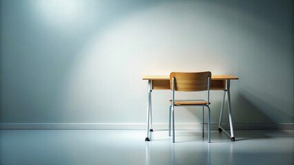Long Exposure School Desk White Wall - Education Background Stock Photo