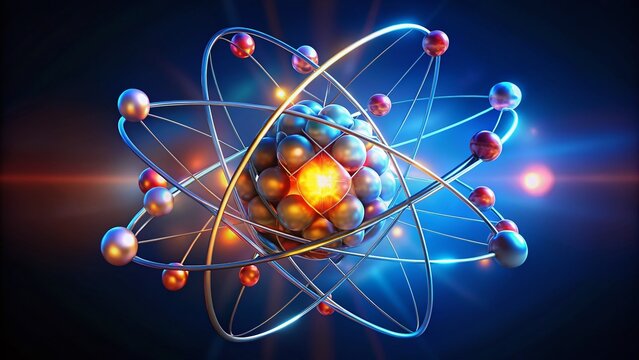 Low-Light 3D Technetium Atom: Medical Imaging Technology, Rotating Electrons, Dynamic Cutaway