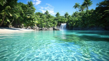 Secluded Tropical Beach Waterfall