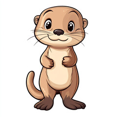 Fototapeta premium A cute, cartoon-style otter standing upright with a friendly expression. The otter has a brown body with a lighter beige belly and face. 