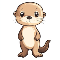 Fototapeta premium A cute, cartoon-style otter standing upright with a friendly expression. The otter has a brown body with a lighter beige belly and face. 