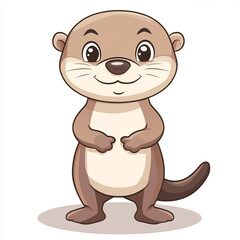 Obraz premium A cute, cartoon-style otter standing upright with a friendly expression. The otter has a brown body with a lighter beige belly and face. 