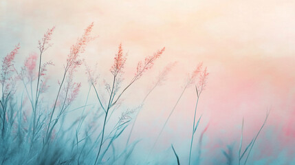Obraz premium Delicate grasses sway in tranquil hues of pastel light at dawn