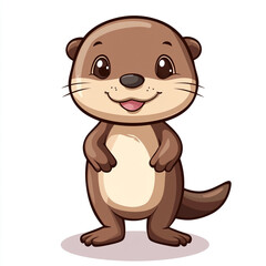 A cute, cartoon-style otter standing upright with a friendly expression. The otter has a brown body with a lighter beige belly and face.
