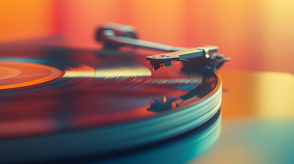 Retro Vinyl Record Playing On A Turntable With Focus On The Needle And Warm Golden Light. Generative AI
