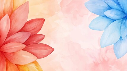 Mandala watercolor idea. Vibrant watercolor flowers in pink and blue on a soft pastel background.