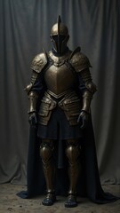 Fototapeta premium Medieval knight wearing full body armor stands guard