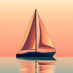 Fototapeta premium A stylized sailboat with colorful sails and waves logo, using gradient shades of orange, yellow, and teal, set against a light background.