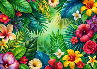 Fototapeta premium Lush Exotic Tropical Floral Pattern Background for Design Projects