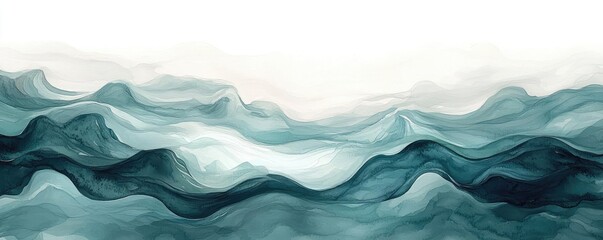Obraz premium Ocean watercolor idea. Abstract representation of ocean waves in soothing shades of blue and green hues.