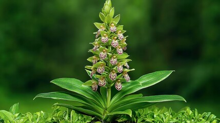 Elegant Green Orchid Plant with Unique Petals and Lush Background