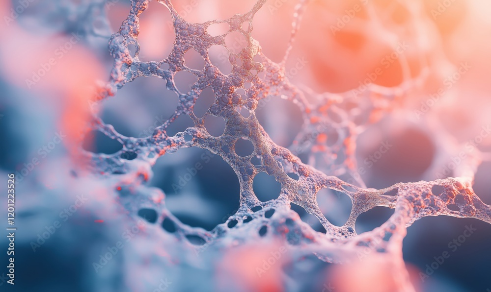 Poster abstract close-up of intricate cellular structure showcasing delicate web-like formations and soft c