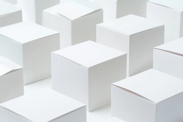 Obraz premium Group of white storage boxes sitting on a table, ideal for office or home use