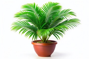Obraz premium Lush Green Palm Plant in Pot, Isolated Indoor Houseplant, Decoration Mockup