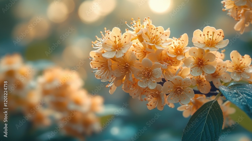 Poster Close-up view of a branch with various flowers in bloom