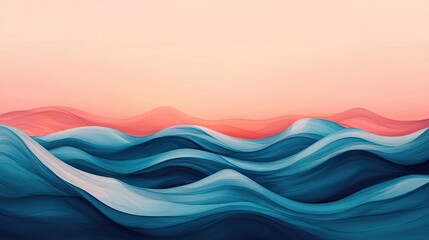 Ocean watercolor idea. Vibrant waves of blue and pink create a serene oceanic landscape at sunset.
