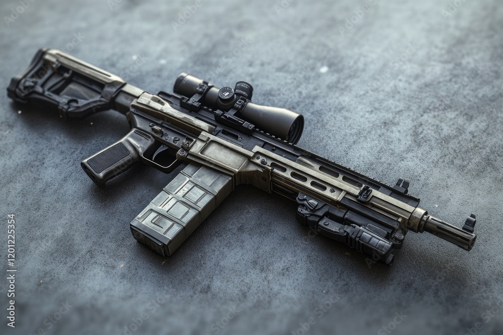 Poster a toy gun lying on a table surface, ready for play or display