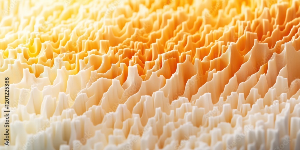 Poster abstract textured surface resembling coral formations with gradient colors from white to orange, sho