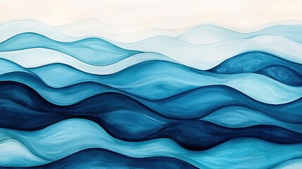 Fototapeta premium Ocean watercolor idea. Abstract waves in shades of blue, creating a tranquil and fluid visual experience.