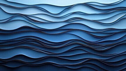 Obraz premium Ocean watercolor idea. Abstract paper waves in blue shades create a serene ocean-like atmosphere.