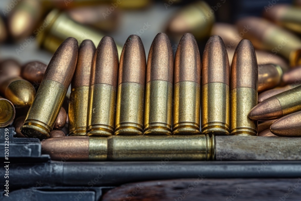 Poster A close-up view of a group of spent bullet shells