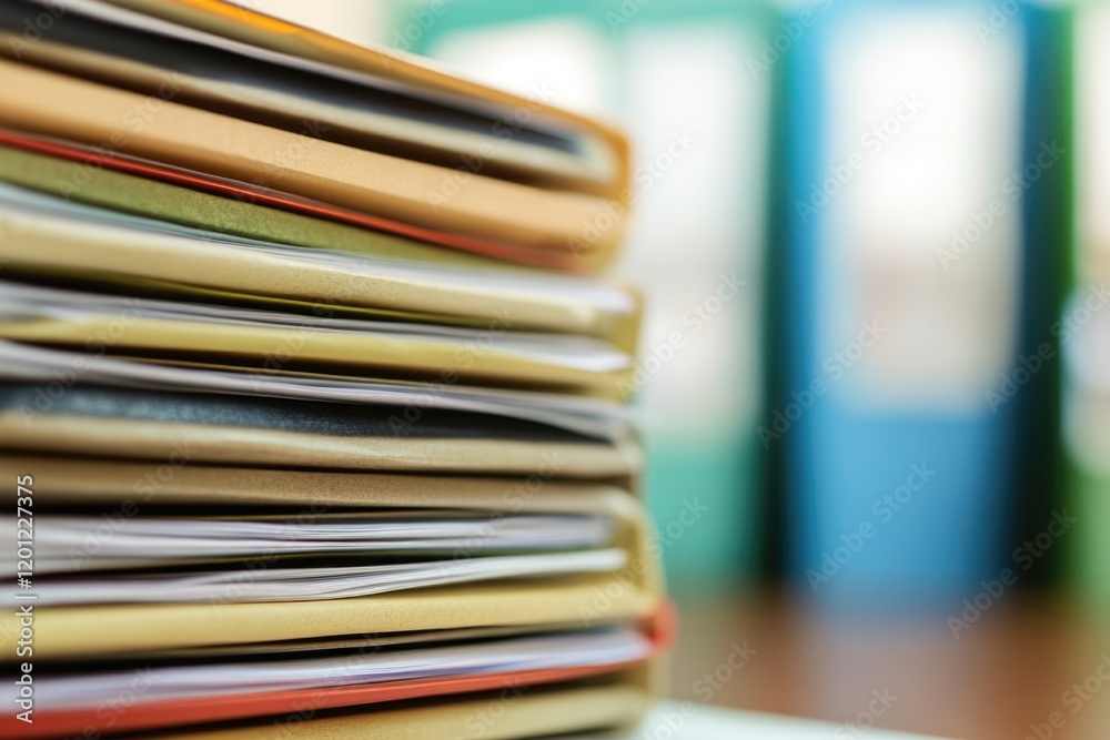 Poster a stack of folders on a desk